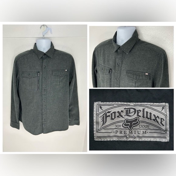 Fox‎ Deluxe Premium Button Down Shirt Size Medium Gray Racing Wool Blend - Picture 1 of 14
